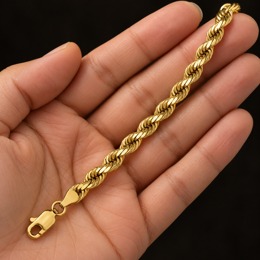 10K Gold Solid Rope Chain Necklace – 5mm held in hand