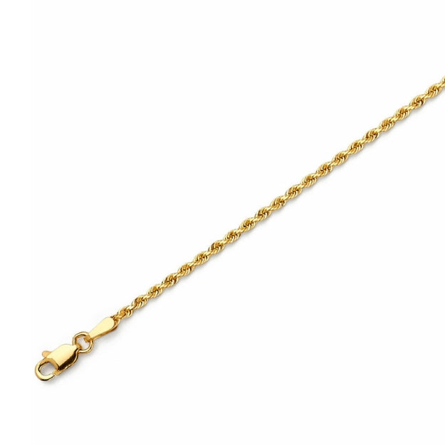 10K Gold Hollow Rope Chain Necklace – 2mm