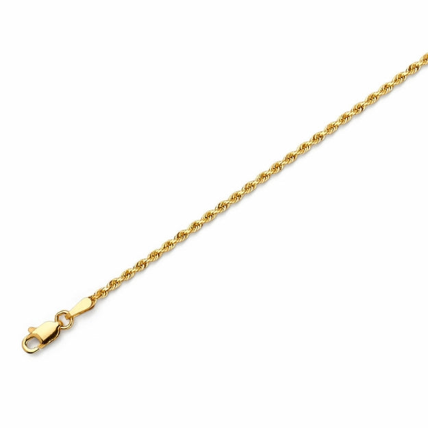 10K Gold Solid Rope Chain Necklace – 2mm