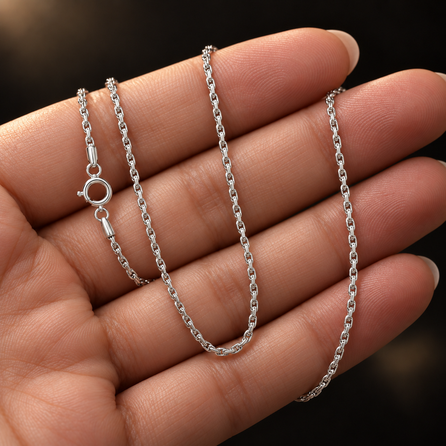925 Sterling Silver Rope Chain Necklace – 1.4mm held in hand