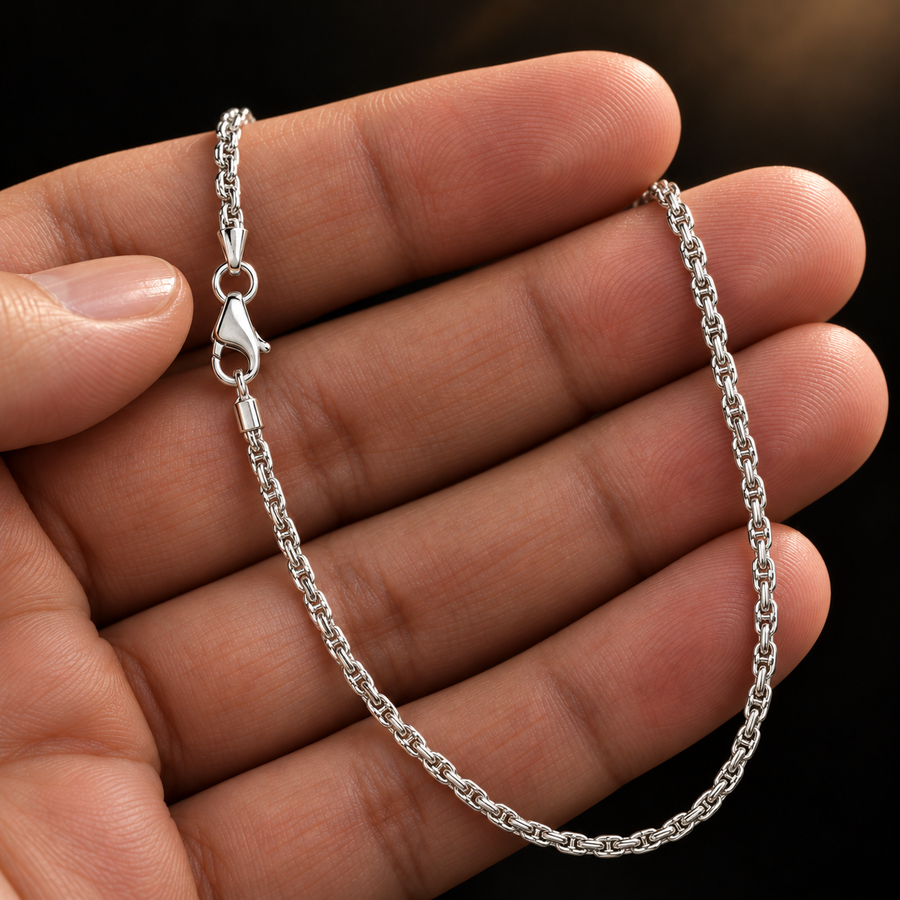 925 Sterling Silver Rope Chain Necklace – 2mm held in hand