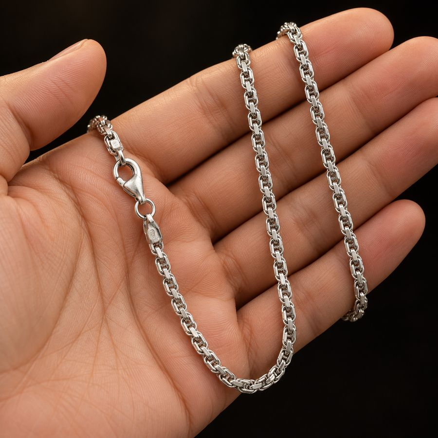 925 Sterling Silver Rope Chain Necklace – 3.2mm held in hand