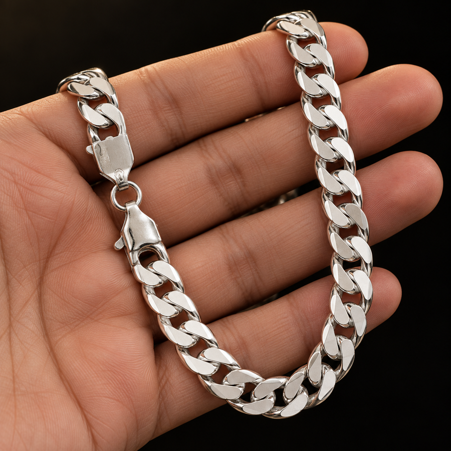 925 Sterling Silver Curb Chain Necklace – 13mm held in hand