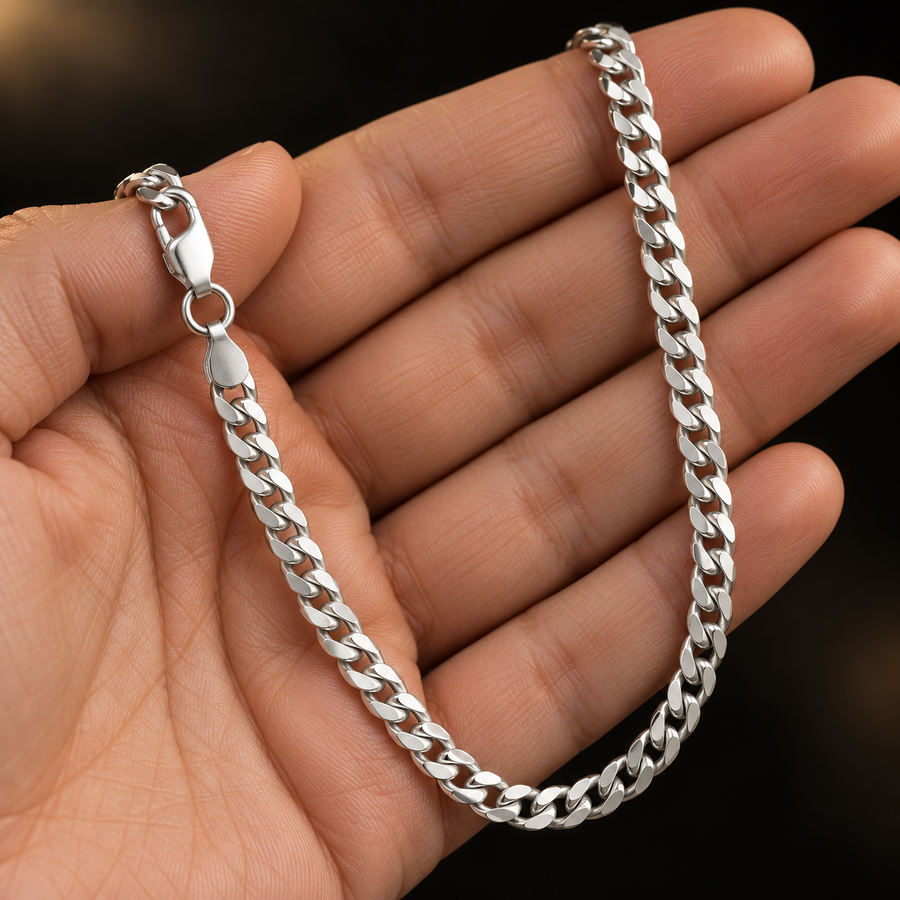 925 Sterling Silver Curb Chain Necklace – 4.5mm held in hand