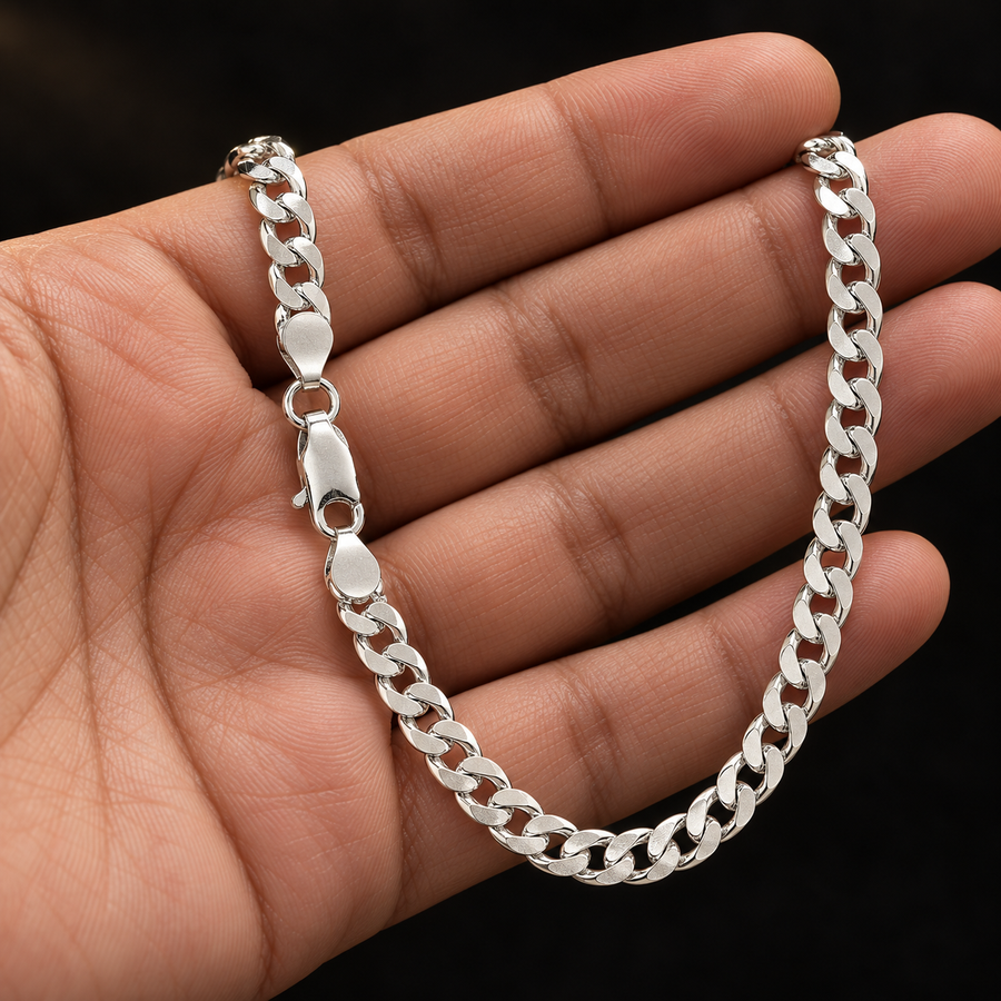925 Sterling Silver Curb Chain Necklace – 5.5mm held in hand