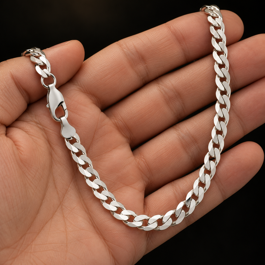 925 Sterling Silver Curb Chain Necklace – 6.5mm held in hand