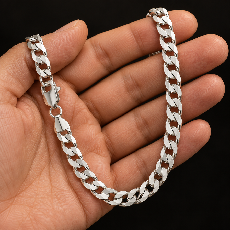 925 Sterling Silver Curb Chain Necklace – 8mm held in hand