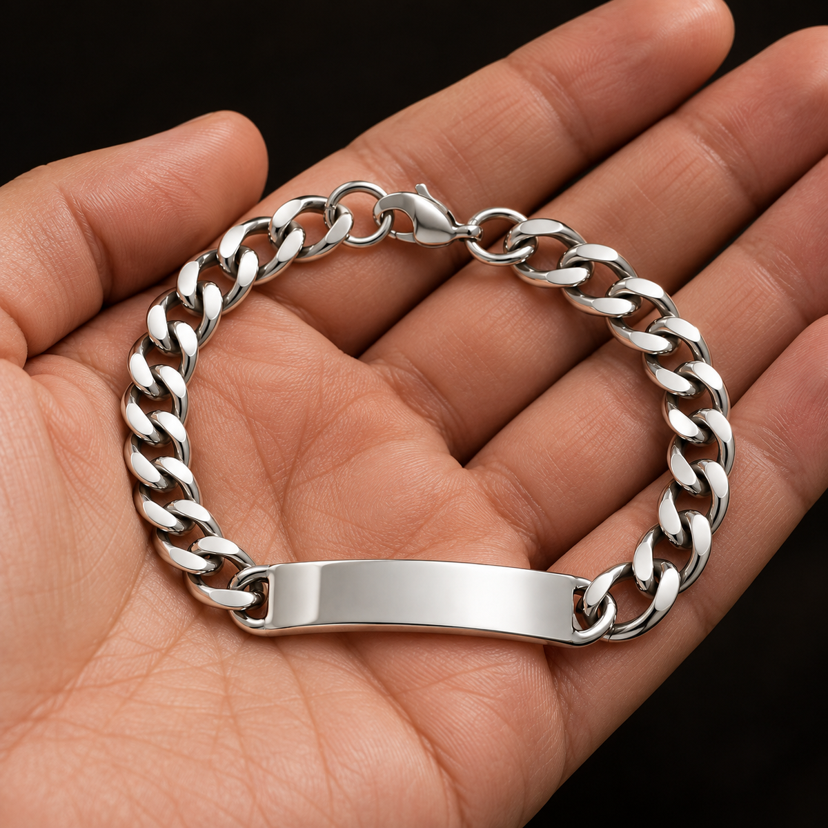 925 Sterling Silver Curb ID Bracelet - 5mm held in hand