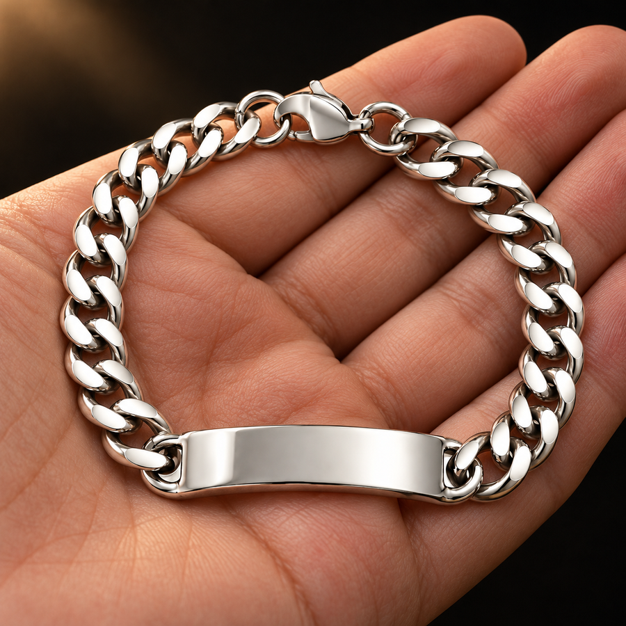 925 Sterling Silver Curb ID Bracelet - 6mm held in hand