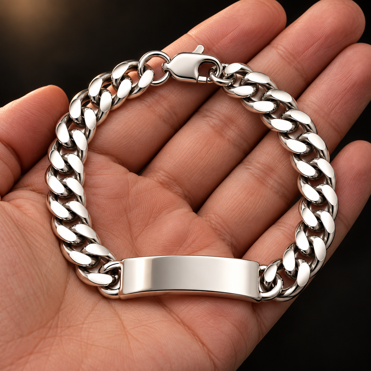 925 Sterling Silver Curb ID Bracelet - 7mm held in hand