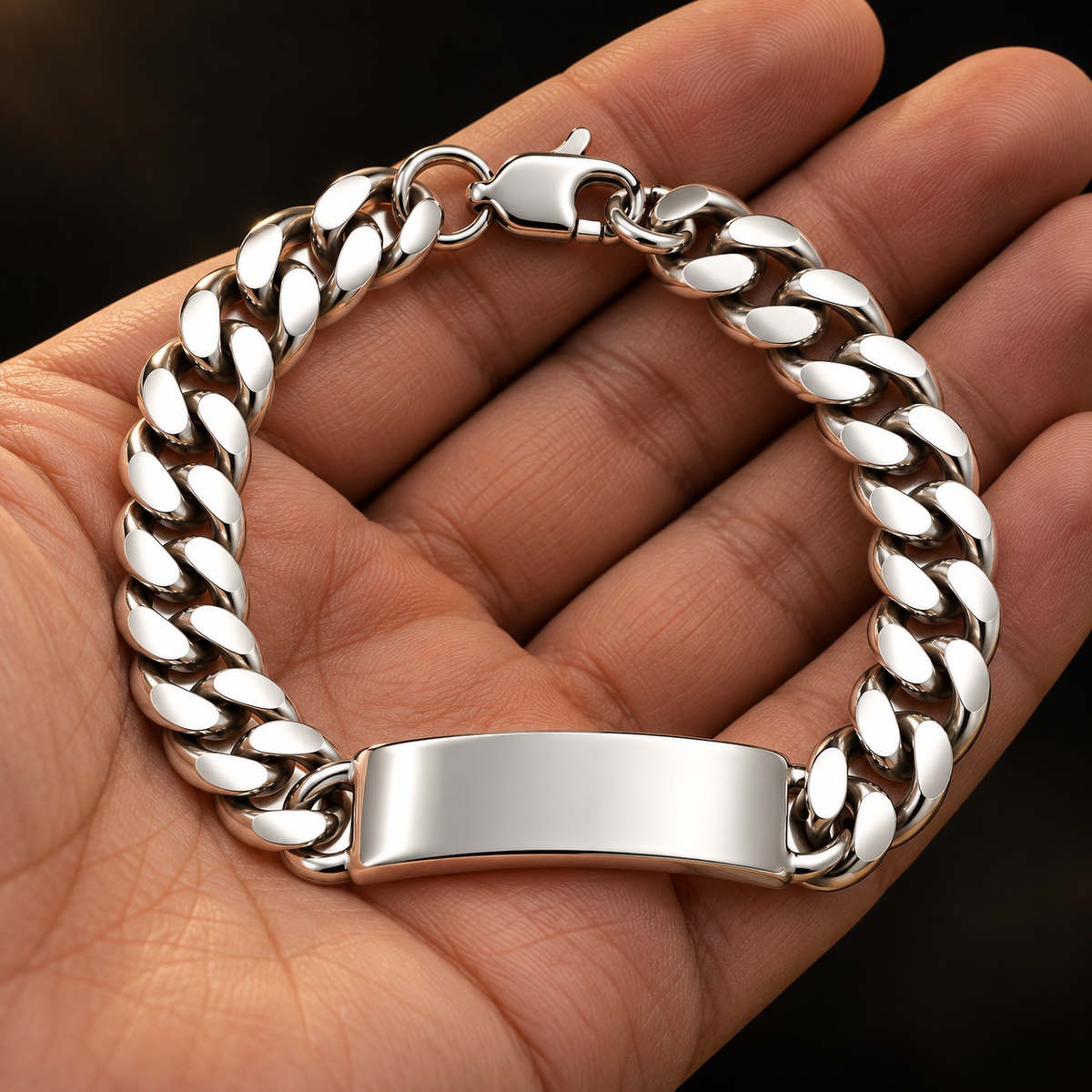 925 Sterling Silver Curb ID Bracelet - 8mm held in hand