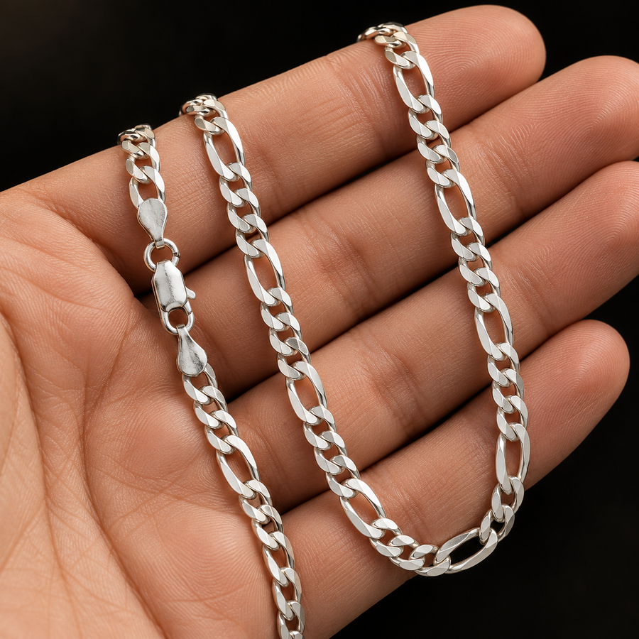 925 Sterling Silver Figaro Chain Necklace – 4.5mm held in hand