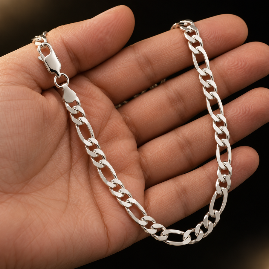 925 Sterling Silver Figaro Chain Necklace – 5.5mm held in hand