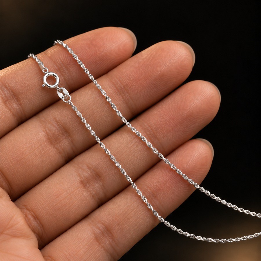 925 Sterling Silver Singapore Chain Necklace – 1.7mm held in hand