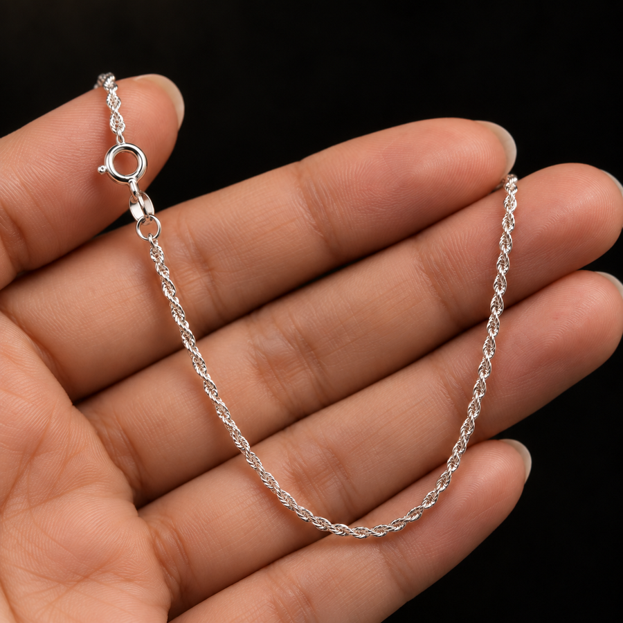 925 Sterling Silver Singapore Chain Necklace – 2.4mm held in hand