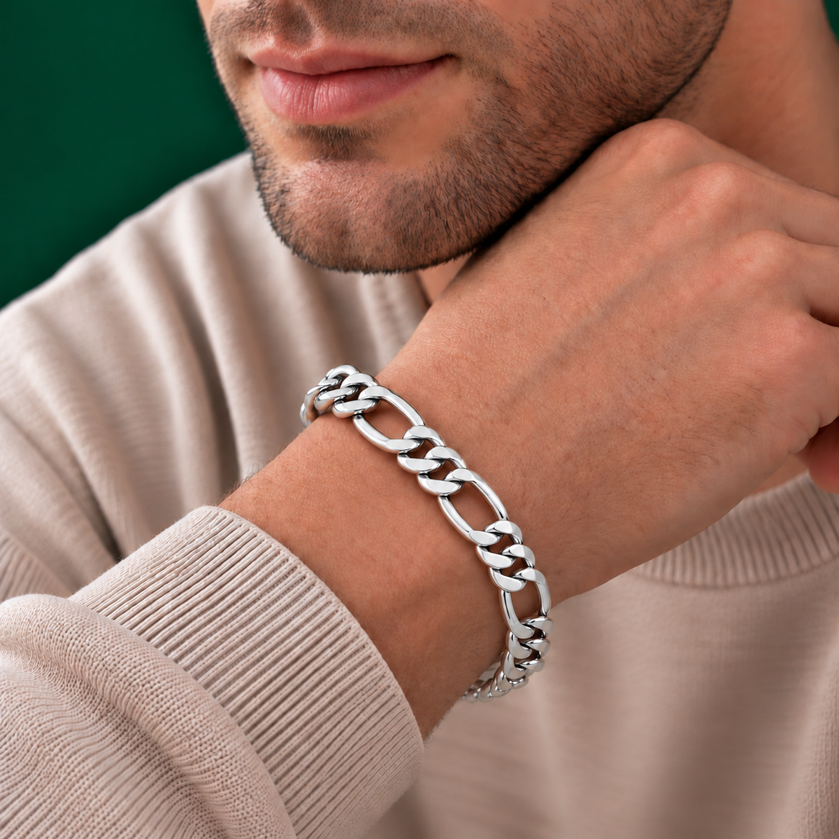 925 Sterling Silver Figaro Chain Bracelet – 11mm