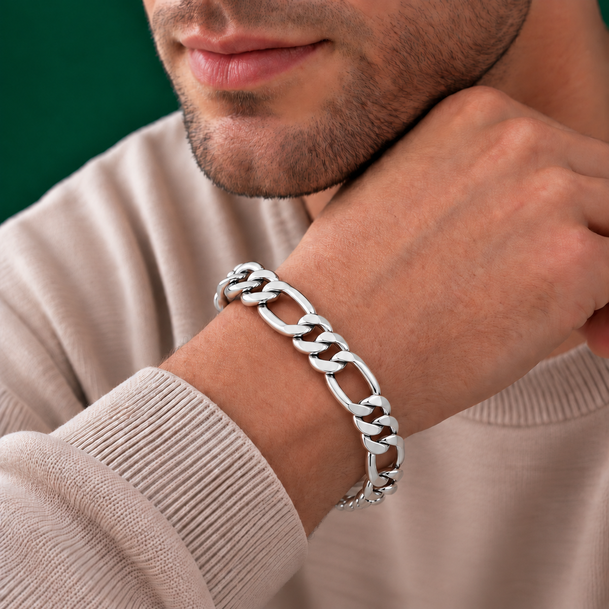 925 Sterling Silver Figaro Chain Bracelet – 13mm