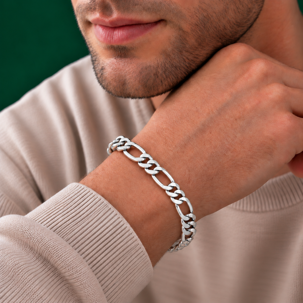 925 Sterling Silver Figaro Chain Bracelet – 7.8mm