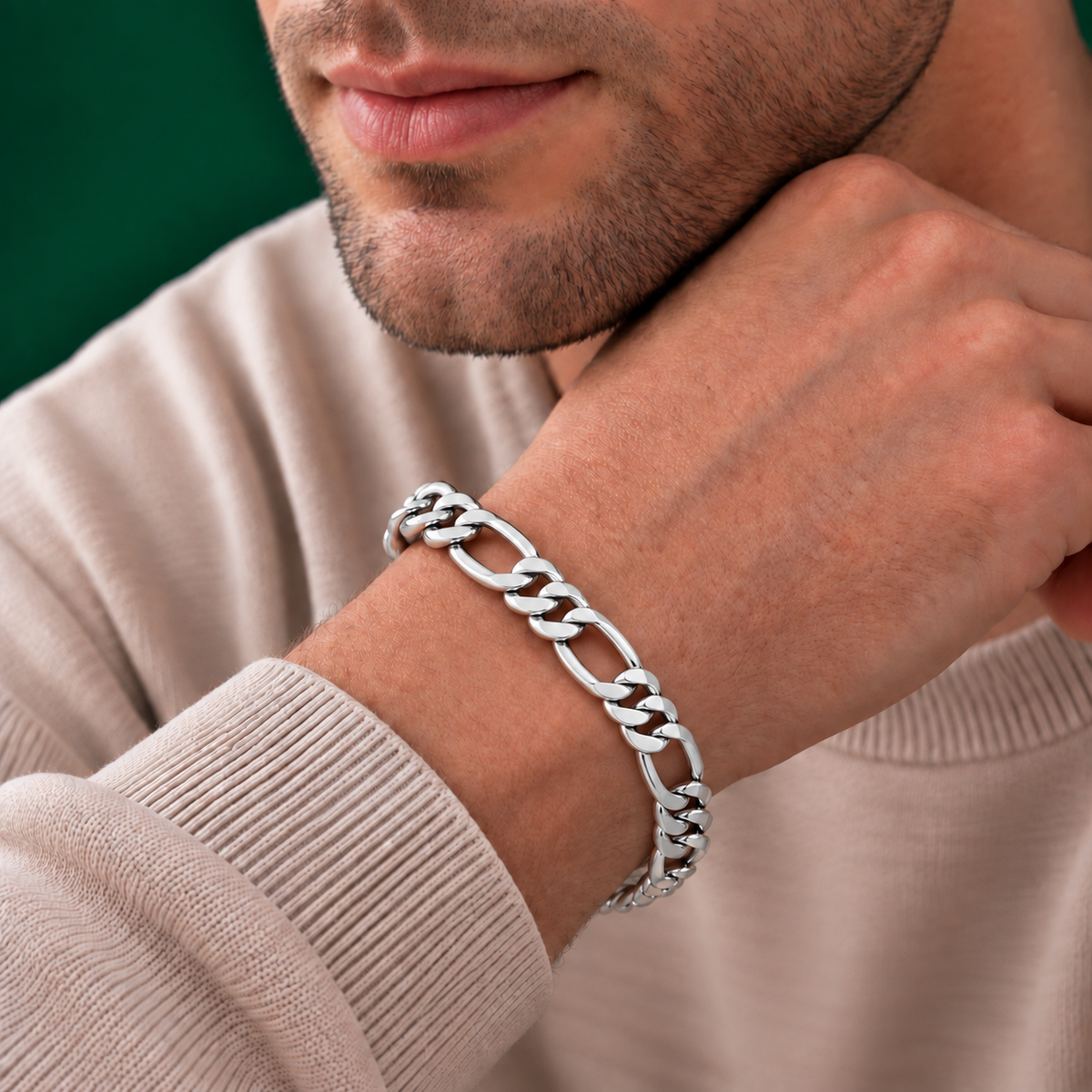 925 Sterling Silver Figaro Chain Bracelet – 8.4mm