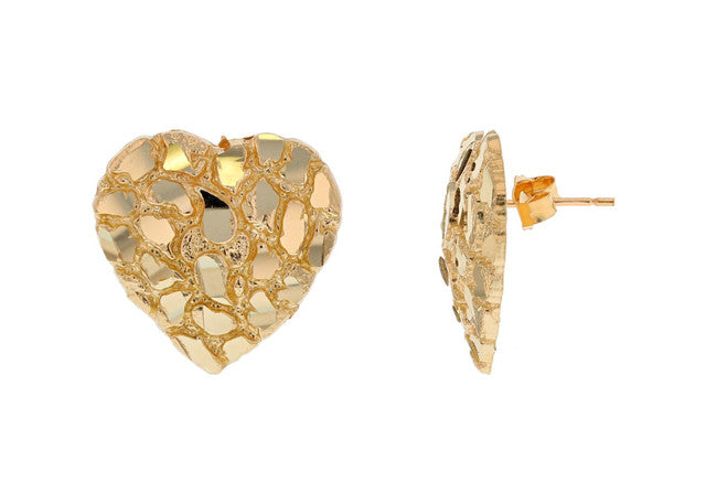 10K Gold Heart-Shaped Nugget Stud Earrings – Large
