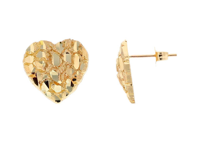 10K Gold Heart-Shaped Nugget Stud Earrings – Medium