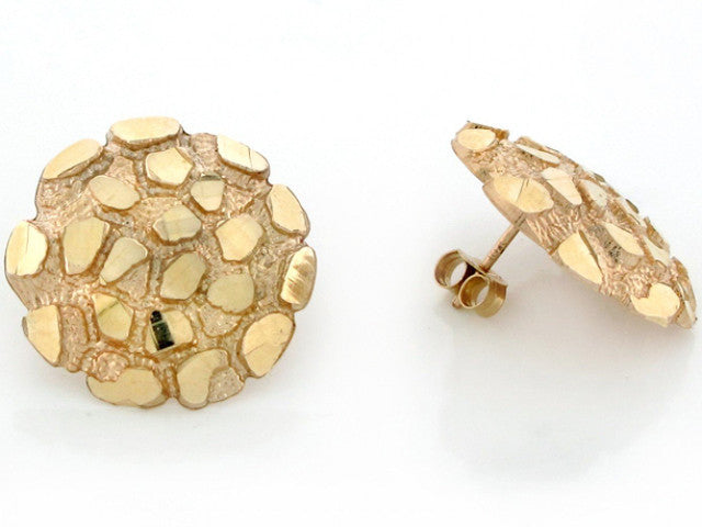 10K Gold Round Nugget Stud Earrings – Large