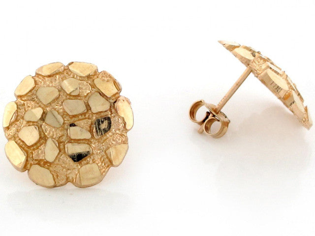 10K Gold Round Nugget Stud Earrings – Medium