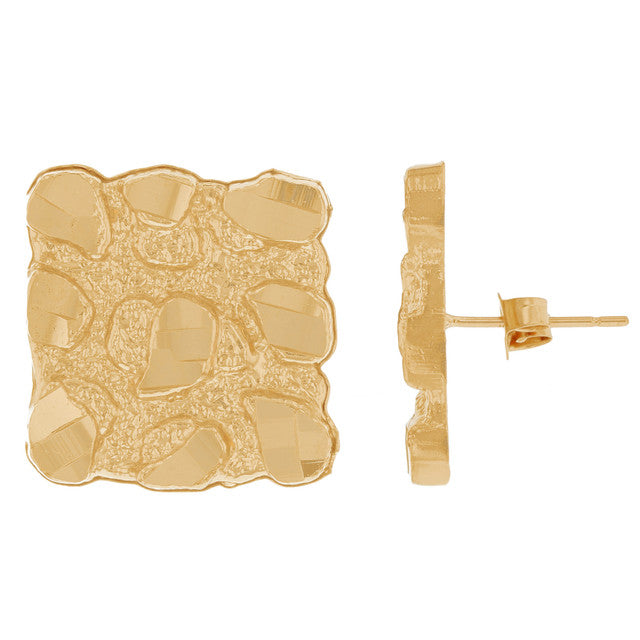 10K Gold Square Nugget Stud Earrings – Large