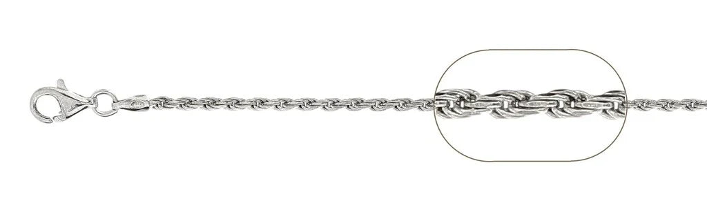 2.0mm Rhodium-Plated Sterling Silver Rope Chain