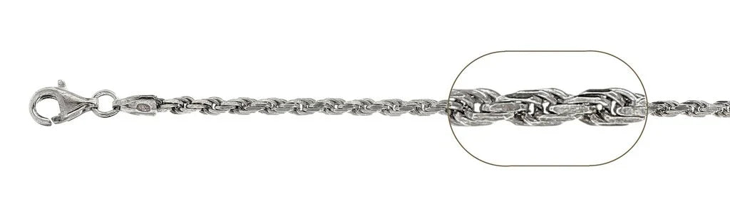 2.5mm Rhodium-Plated Sterling Silver Rope Chain