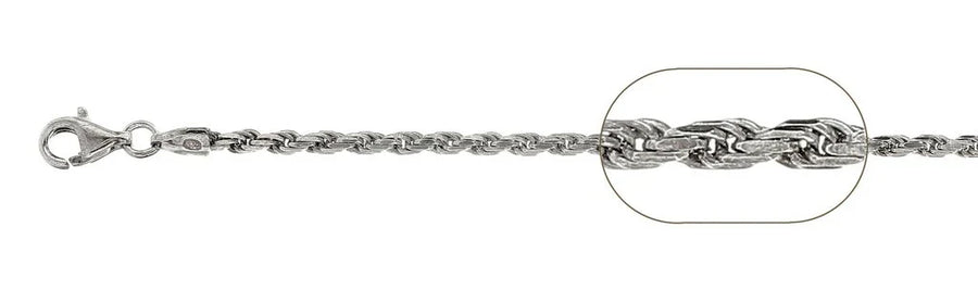 2.5mm Rhodium-Plated Sterling Silver Rope Chain