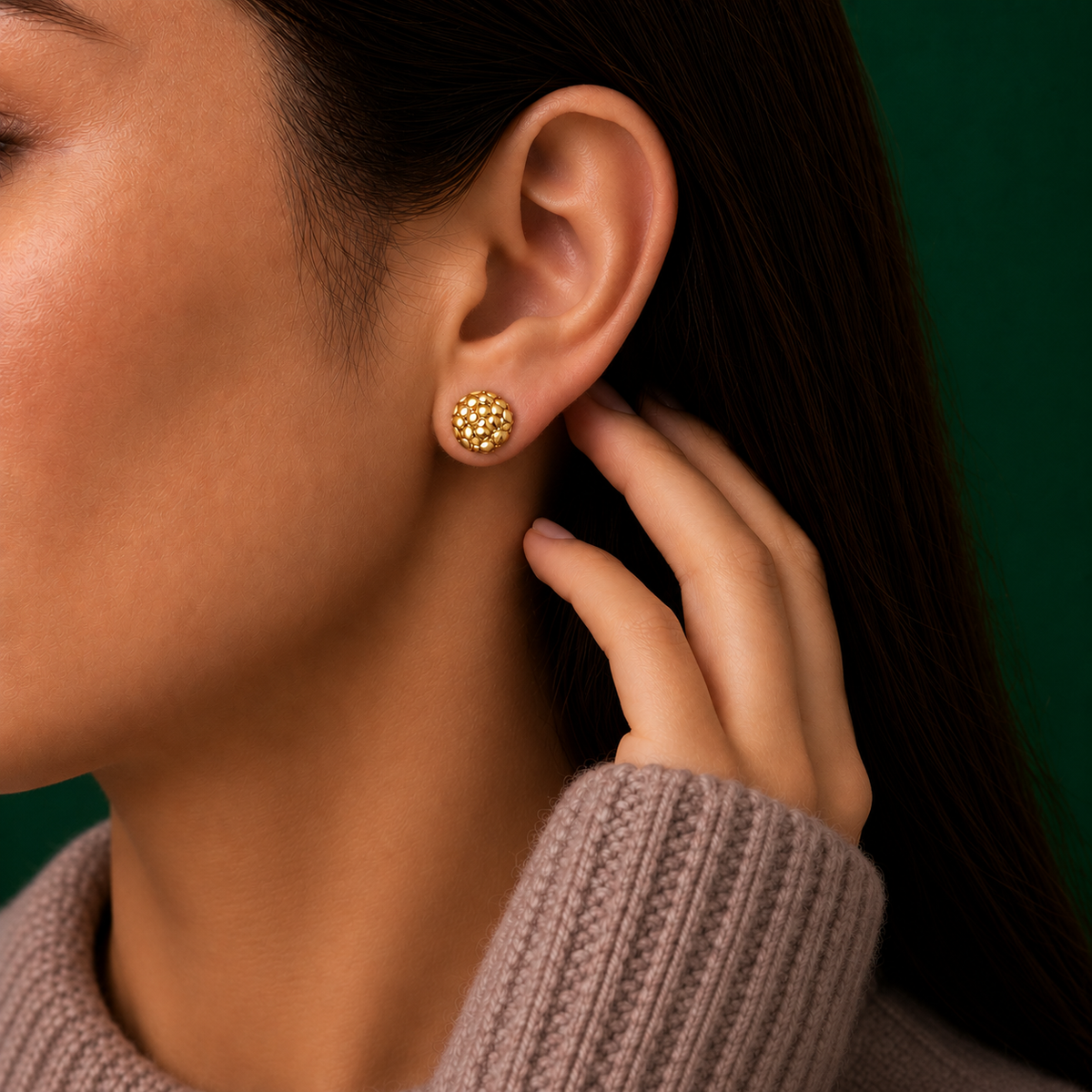 10K Gold Round Nugget Stud Earrings – Large