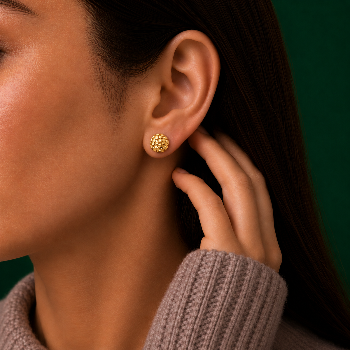 10K Gold Round Nugget Stud Earrings – Medium