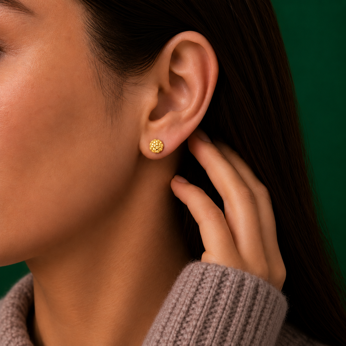 10K Gold Round Nugget Stud Earrings – Small