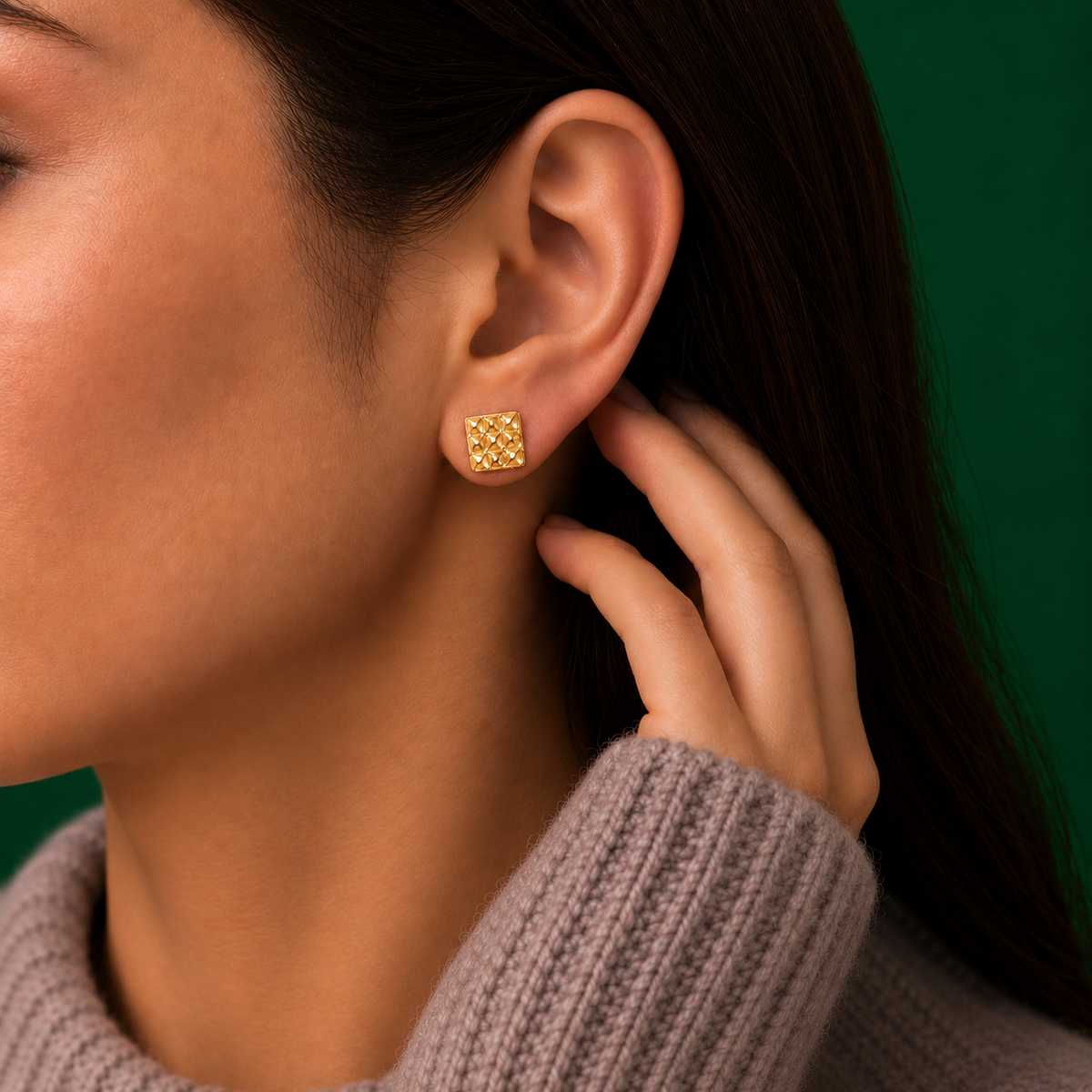 10K Gold Square Nugget Stud Earrings – Large