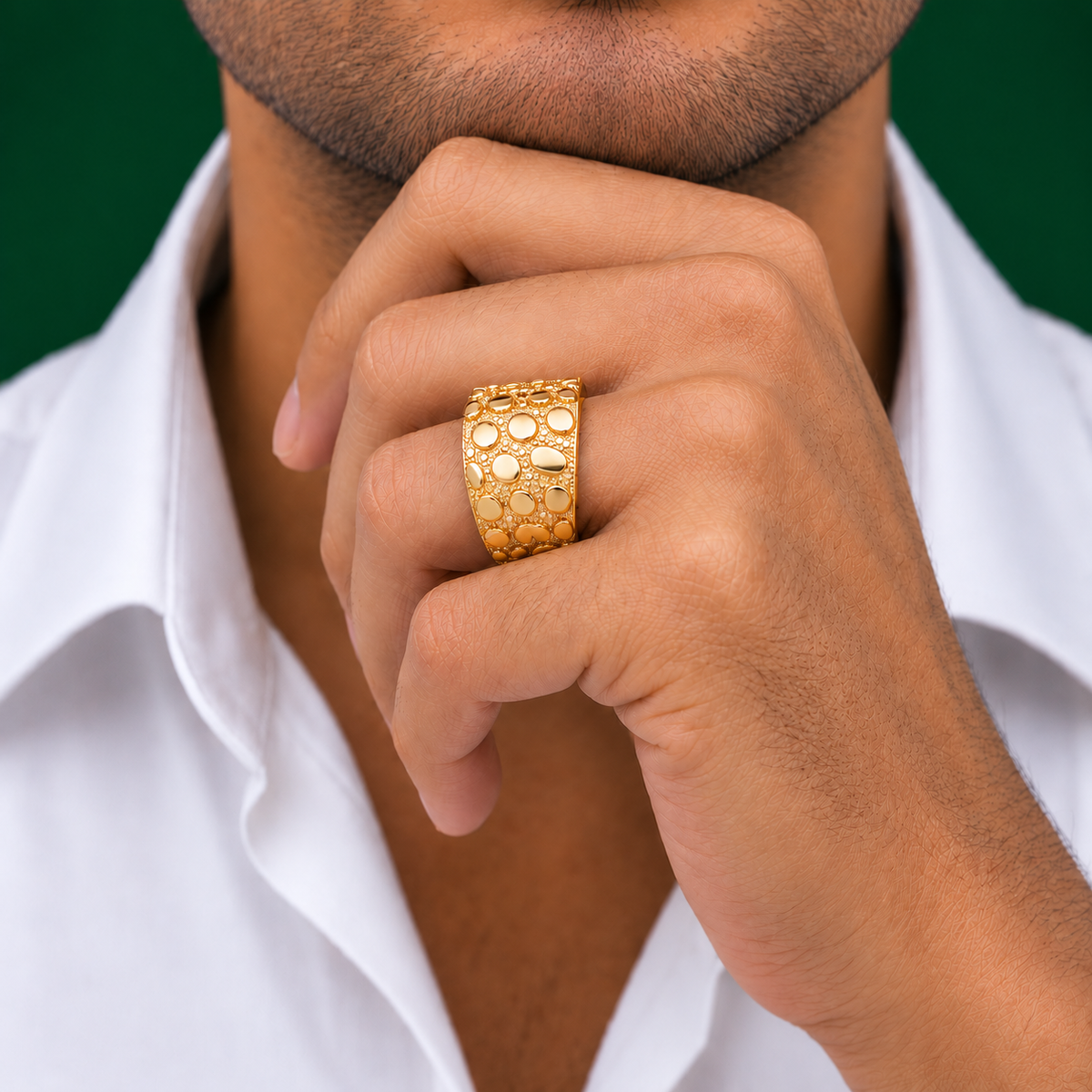 10K Gold Rectangular Nugget Ring – Large