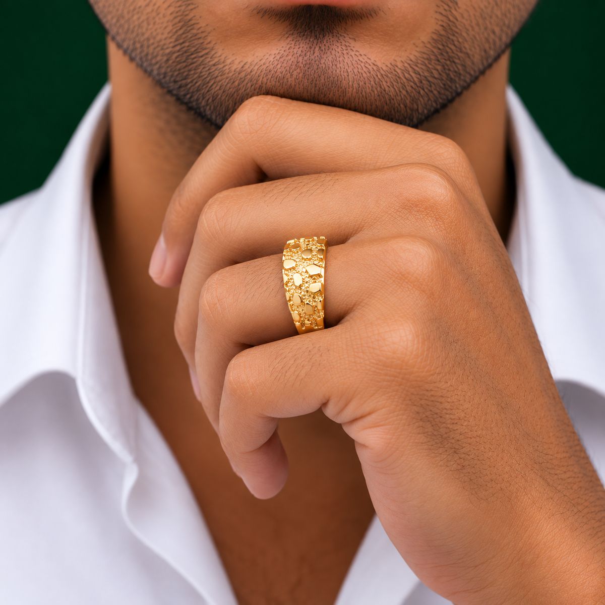 10K Gold Rectangular Nugget Ring – Small