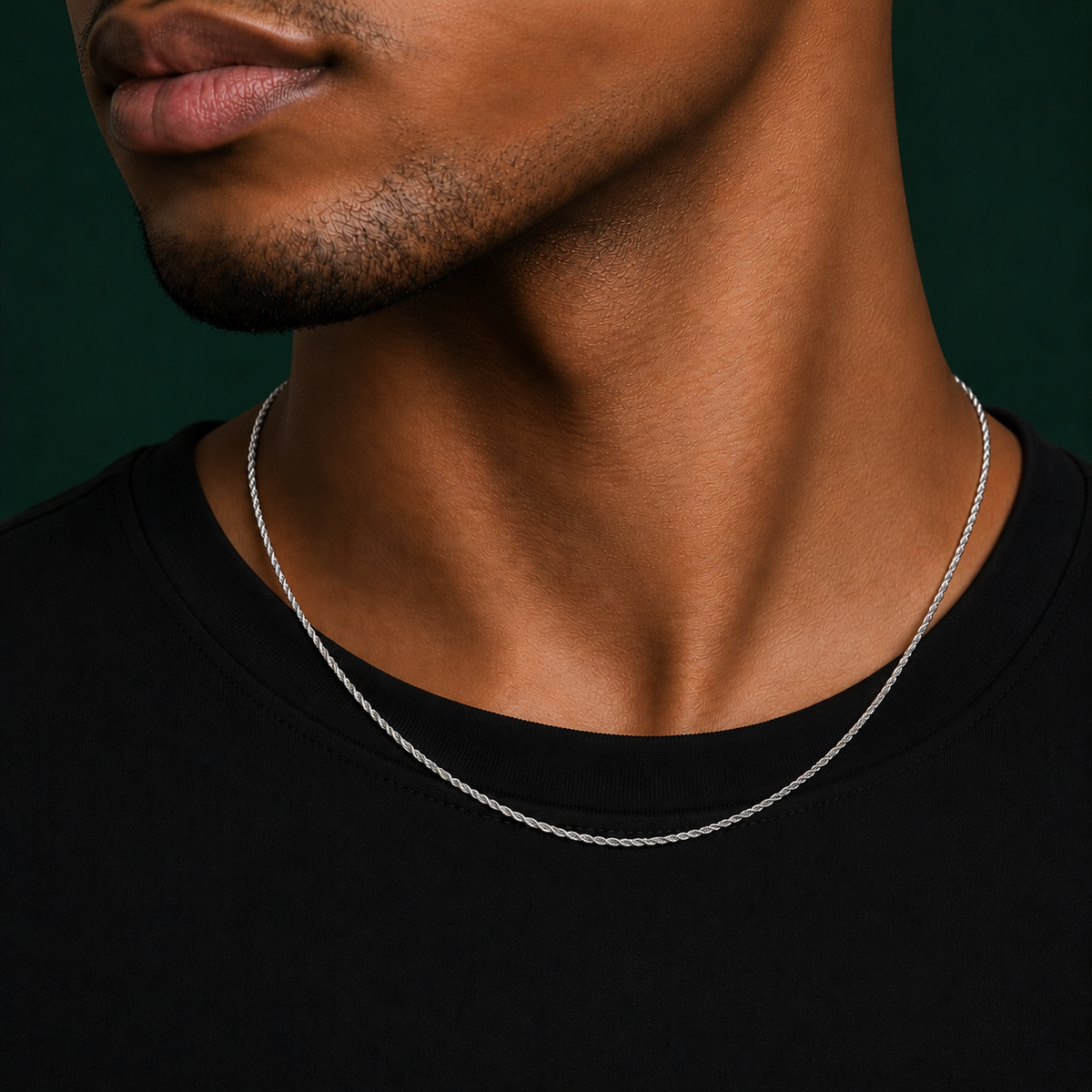 2mm Rhodium-Plated Stainless Steel Rope Chain