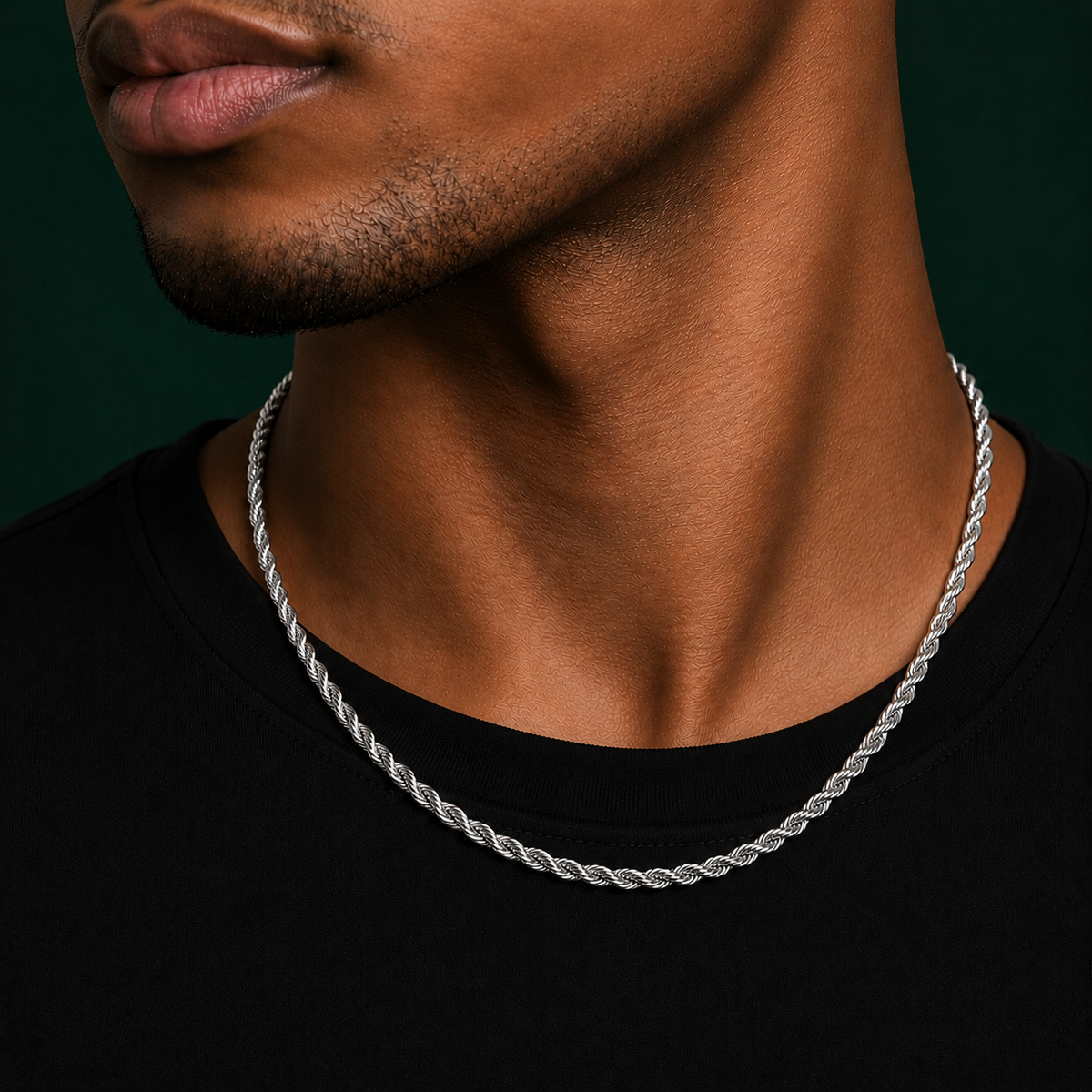 3mm Rhodium-Plated Stainless Steel Rope Chain