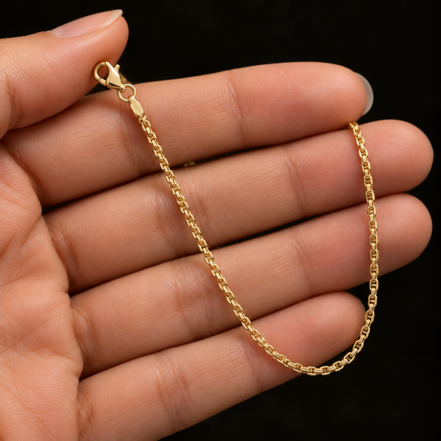 1.7mm Gold-Plated Sterling Silver Rope Chain held in hand
