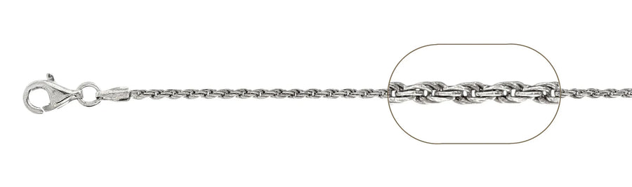 925 Sterling Silver Rope Chain Necklace – 2mm